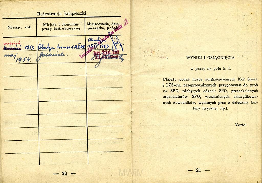 KKE 3258-12.jpg - Ksiązeczka Instruktorska Główny Komitet Kultury Fizycznej, Jana Rutkowskiego, Warszawa, 1952 r.